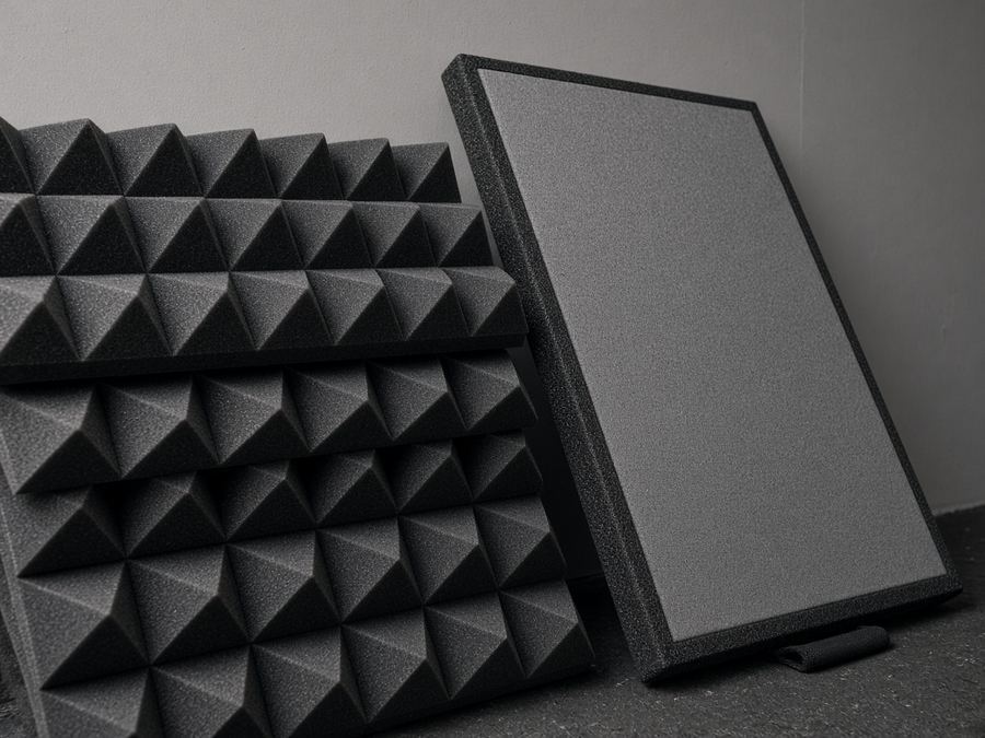 Acoustic foam panels and portable booth wedges.